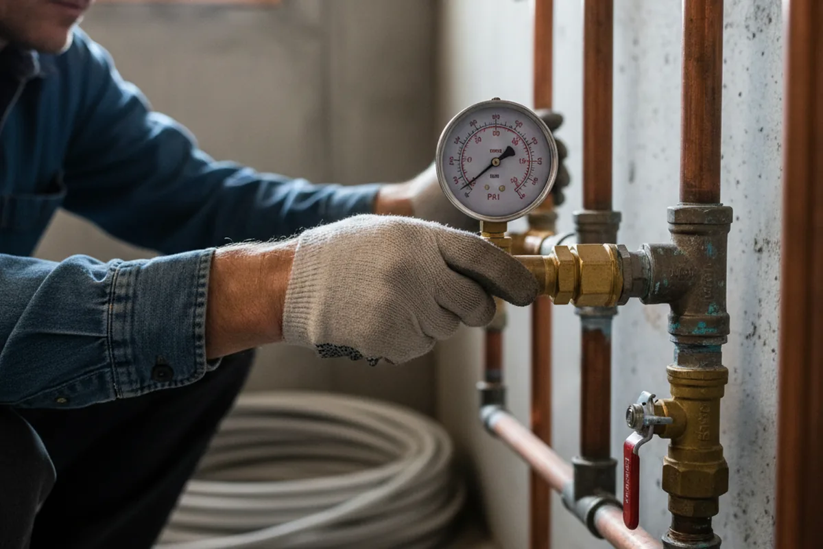 Pressure testing a repaired line during Water Line Repair in Dunstable